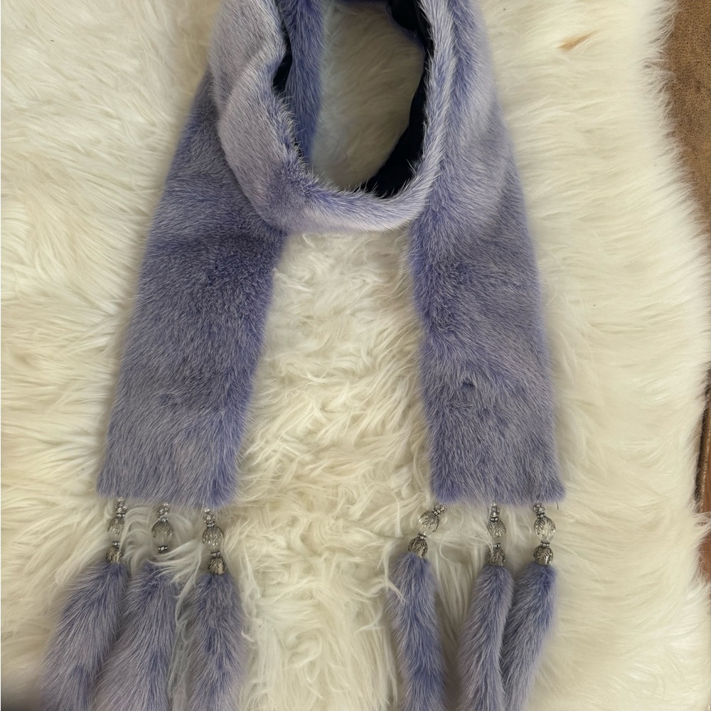 Tailor Vintage Lilac Faux Fur Scarf with Tassels